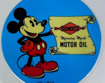 Vintage Sunoco Motor oil decal with Mickey Mouse - Permanent Sunoco sticker - Mickey Mouse decal - Vintage Mickey Mouse advertising sticker