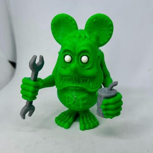 Rat Fink Figurine, Big Daddy Ed Roth paintable Rat Fink toy, Hot Rod Rat Fink collectible, Rat Fink with oil can figurine, Lowrider Rat Fink