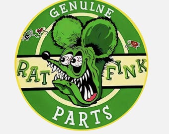 Rat Fink permanent adhesive sticker Big Daddy Rat Fink round UV decal Ed Roth - Collectible Rat Fink decal printed with UV ink - Ed Roth