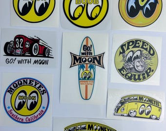 Mooneyes decals - Mooneyes stickers - Choice of Mooneyes vinyl decals - 9 different Mooneyes sticker - FREE shipping, Go with Moon Hot Rod