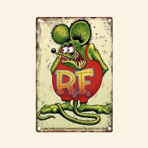 Insegna in metallo Rat Fink Ed Big Daddy Roth 12 x 8 Grande insegna Rat Fink - Insegna Rat Fink da collezione - Insegna Rat Fink in metallo - Stile vintage Rat Fink