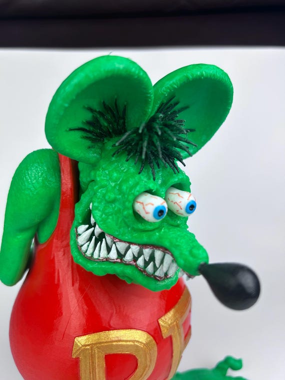 Rat Fink Figurine, Large Hand Painted Rat Fink Collectible, Ed