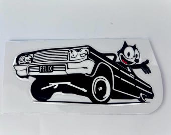 Felix the Cat lowrider Chevy Impala - Felix the Cat decal - Lowrider Chev Impala with Felix the Cat - Felix Chevrolet permanent stickers