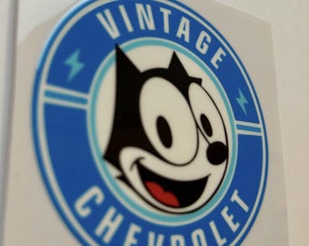 Felix the Cat transfer decal, Permanent sticker with Felix and Vintage Chevrolet, Felix collectible, Lowrider decal Felix the Cat