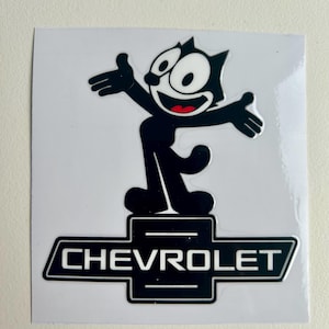 Felix Chevrolet transfer decal, Permanent sticker with Felix the Cat, vintage Felix the Cat sticker, Collectible Felix Chevrolet decal