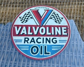 Enseigne d'huile de course Valvoline - Enseigne d'huile de Valvoline de style vintage - Enseigne en métal pour homme des cavernes - Enseigne d'huile de collection Hot Rod - Reproduction d'enseigne d'huile