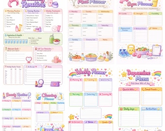 Leuke ADHD-planner bundel om te printen | Weekplanner, maaltijdplanner, sportschoolplanner, schoonmaakplanner, dopamine-menu, zelfzorg- en schoonheidsroutine PDF