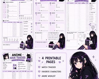 Printbare anime planner bundel | Anime dagboekpagina's | Kijklijst tracker | Anime verlanglijstje | Digitale download voor otaku