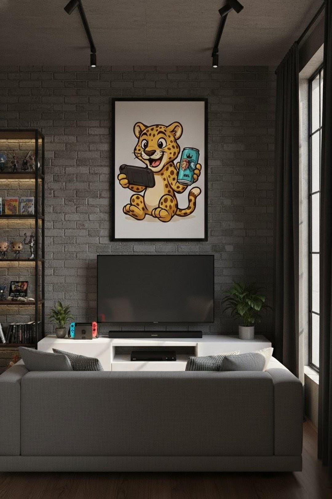 Leopard Gamer Background Gamer Leopard Digital Poster | Cartoon Gaming Art Print | Digital ...