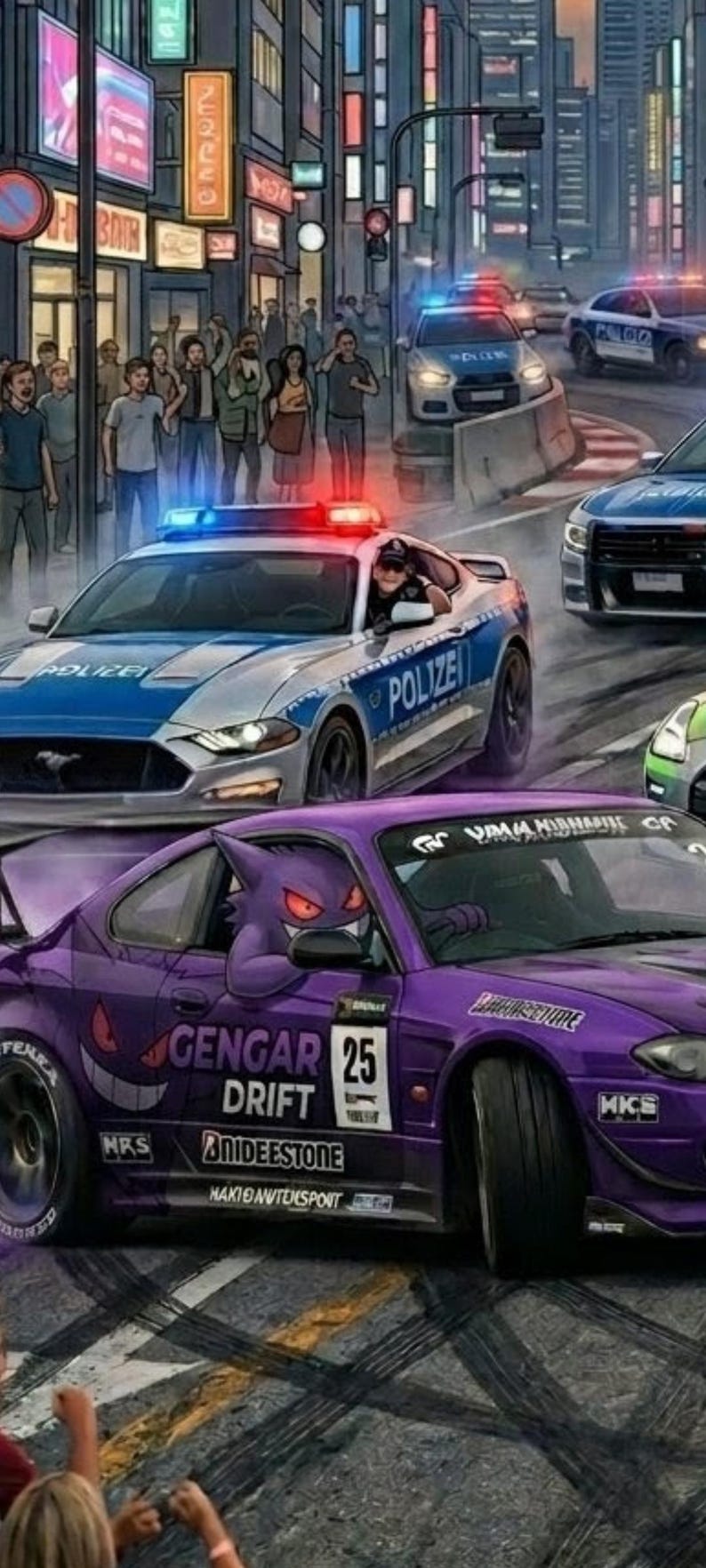 Gengar Racing Gengar Drift Car Poster Printable| Anime Police Chase Art | JDM Street ...
