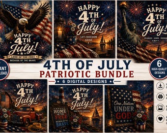4 juli Patriottisch Digitaal Pakket | Vintage Americana USA Muurdecoratie | Adelaarsvlag Vuurwerk Onafhankelijkheidsdag Prints | Direct Downloaden