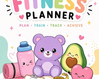 Kawaii Fitness Planner Printbaar | Leuke Pastel Workout Planner | Wekelijkse Gym & Gewoonte Tracker | Wellness Dagboek | A4 Digitale Download