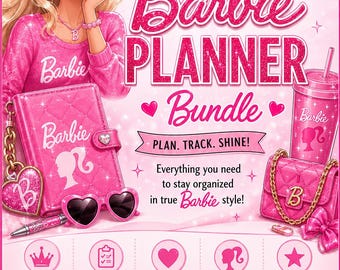 Printbare plannerbundel in Barbie-stijl | 14 roze PDF-plannerpagina's | Dag-, week- en maandplanner | Digitale download | Leuke vrouwelijke planner