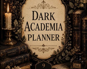 Printbare PDF van een planner in Dark Academia-stijl | Vintage Gotisch dagboek | 9 printbare plannerpagina's | Academische organizer | Direct digitaal te downloaden