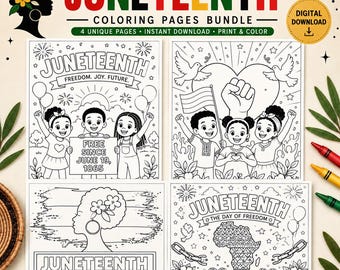 Bundel Juneteenth kleurplaten voor kinderen en volwassenen | Printbare kleurplaten over Afro-Amerikaanse vrijheid | Kleurplaten over de zwarte geschiedenis | Direct digitaal te downloaden