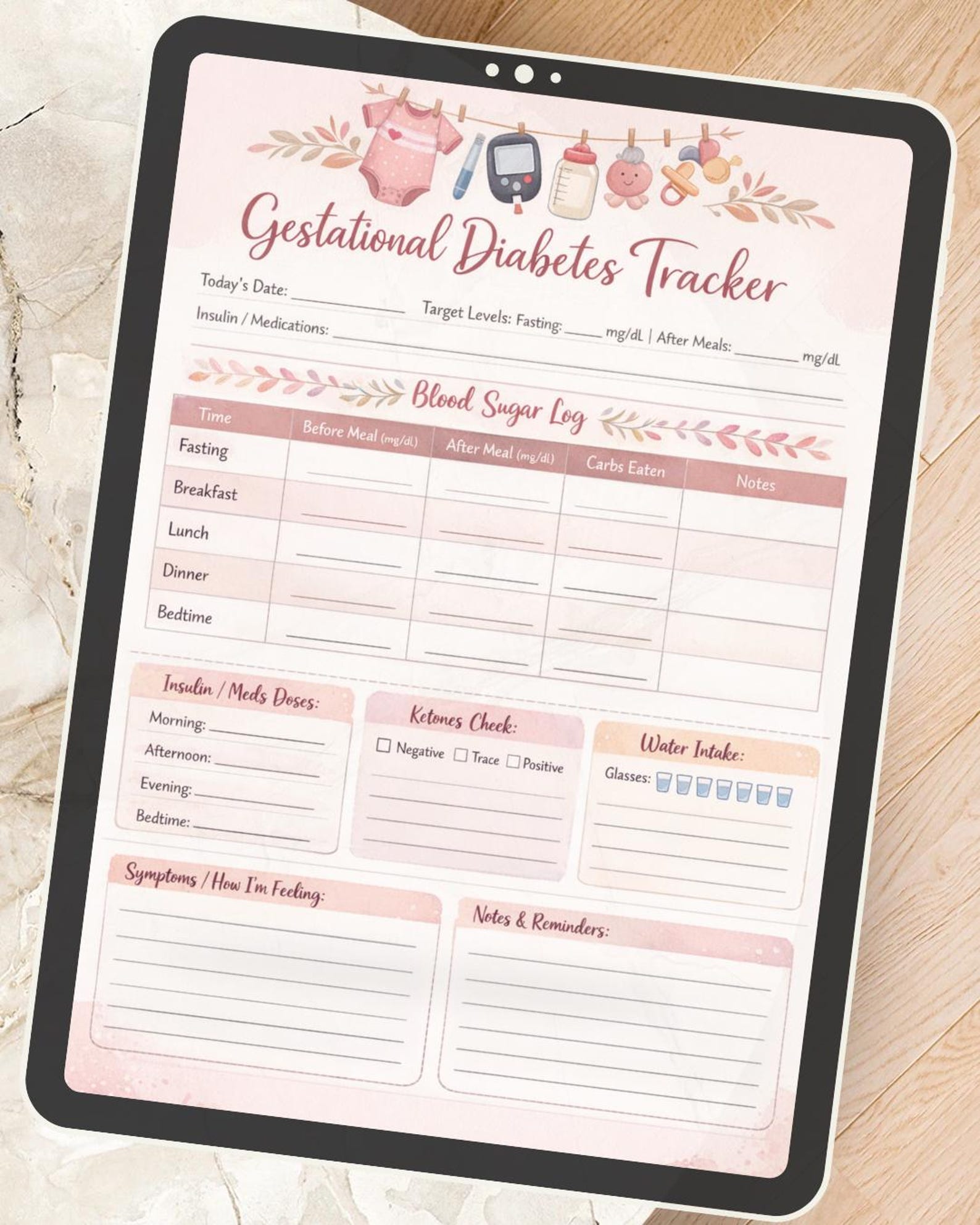 Gestational Diabetes Tracker Printable | Blood Sugar Log (mg/dl ...