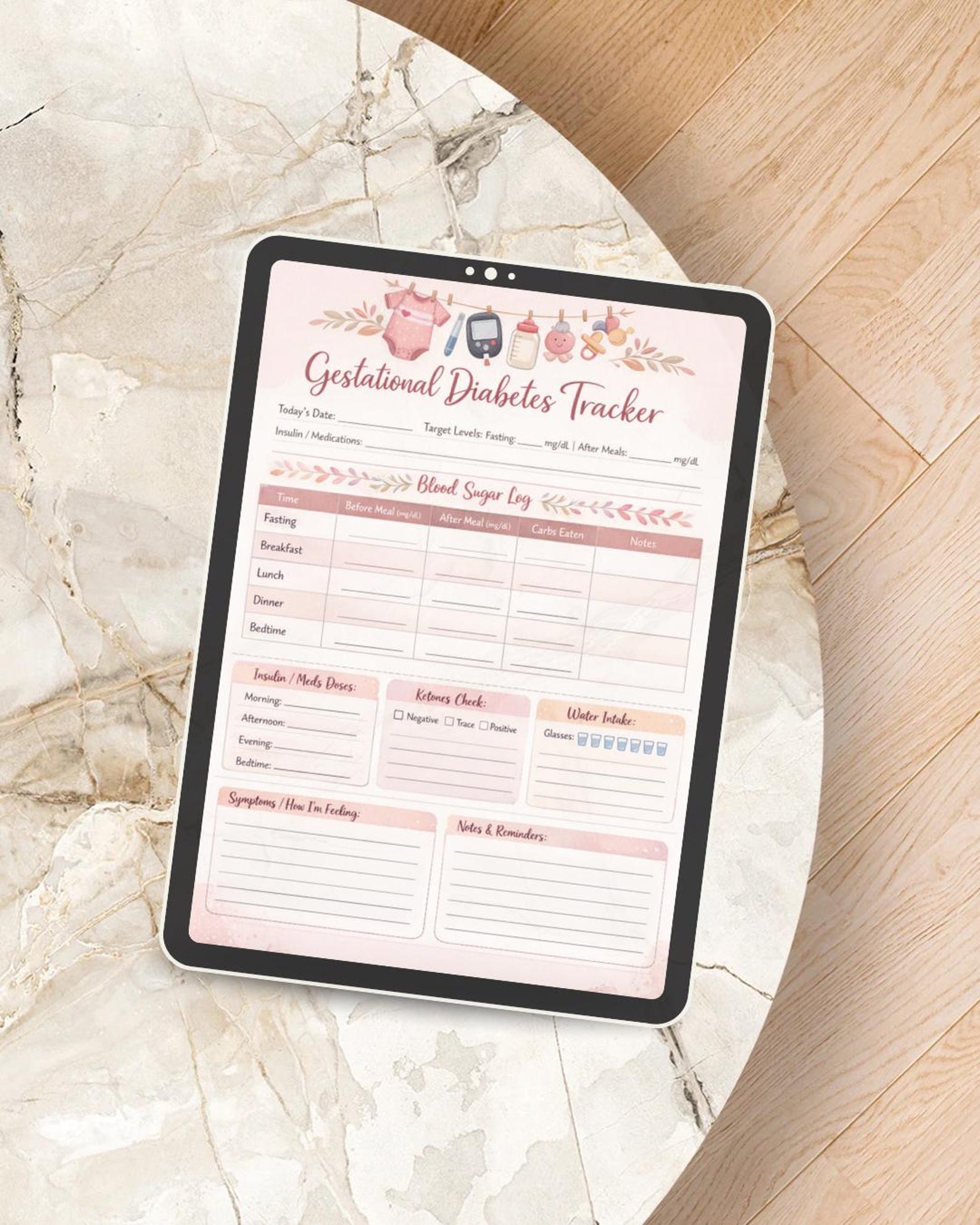 Gestational Diabetes Tracker Printable | Blood Sugar Log (mg/dl ...