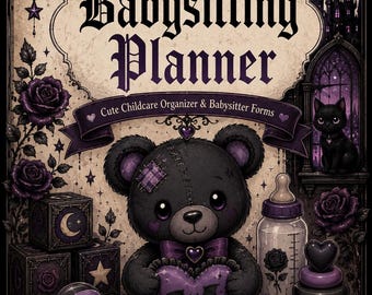 Gotische babysitterplannerbundel | Donkere kinderopvangplanner | Victoriaanse babysitterformulieren | Gotische babykamerplanner |