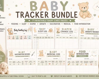 Printbaar babytrackerpakket | Voedingslogboek, slaaplogboek, luiertracker, groeitracker, vaccinatieoverzicht, medisch logboek en introductie van nieuwe voedingsmiddelen