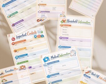 Printbare noodmap voor het gezin | Veiligheidsplanner voor thuis (PDF) | Belangrijke contactpersonen, medische informatie, huisdieren, kinderen, informatie over het afsluiten van de stroom