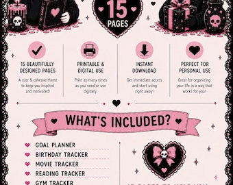 Killer Cutie Planner Bundel | Kawaii Horror Printbare Planner | Gotische Schattige Organizer | Digitale Planner van 15 Pagina's | Directe PDF-download