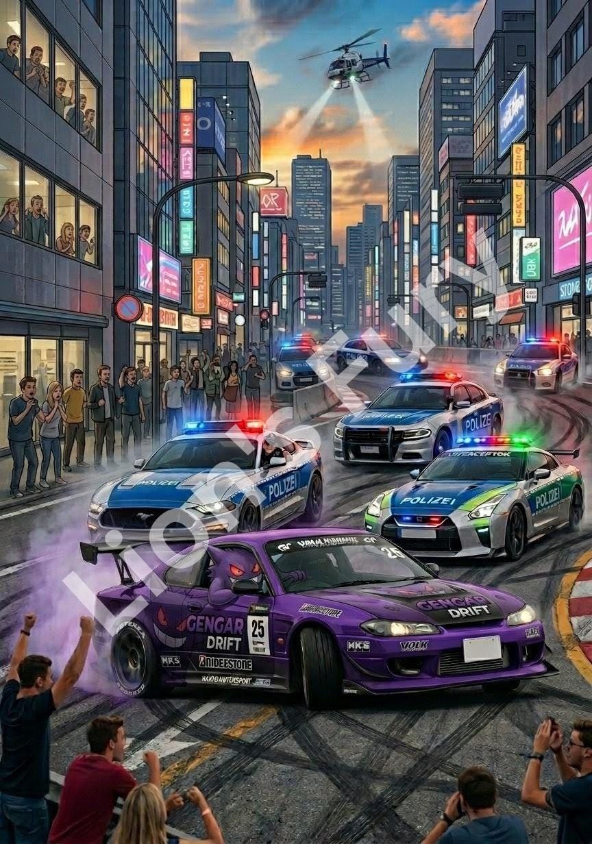 Gengar Racing Gengar Drift Car Poster Printable| Anime Police Chase Art | JDM Street ...