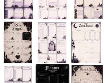 Dark Academia Gothic Planner Bundel | 9 printbare pagina's | Dag-, week- en maandplanner | Tarotdagboek | Liefdesdagboek | Slaap- en droomtracks