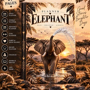 Elephant Planner Bundle Printable | 17 Page Safari Planner | Daily Weekly Monthly, Finance, Savings, Goals & Habit Tracker | A4 PDF