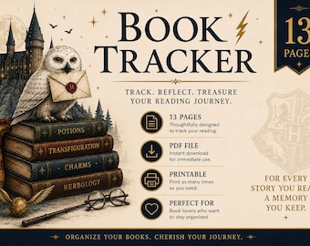 Printbare PDF met een overzicht van je leesactiviteiten | 13 pagina's | Harry Potter | Magisch leeslogboek | Boekrecensie | Leesplanner | Digitale download