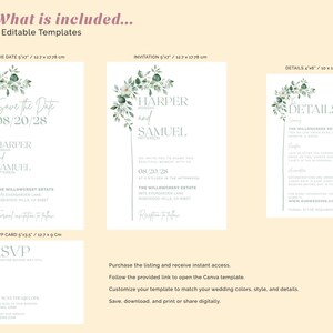 Sage Green Wedding Invitation Bundle, Greenery Garden Wedding Invitation Digital, Elegant Botanical Wedding, Editable Canva image 2