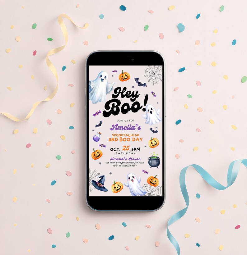 Editable Halloween Birthday Invitation Hey Boo Ghost Party Template Editable Halloween Birthday Invitation Hey Boo Ghost Party Template