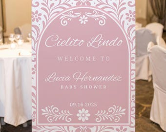 Editable Cielito Lindo Baby Shower Welcome Sign, Mexican Talavera Baby Shower Decoration, Papel Picado Sign, Canva Template