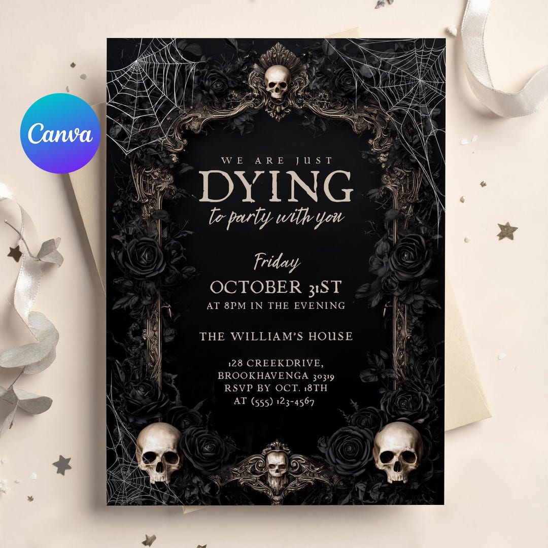 Gothic Skull Halloween Party Invitation, Editable Dark Adult Halloween ...