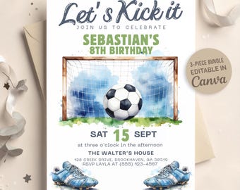 Soccer Birthday Invitation, Soccer Party Invite, Football Invite, Kids , Instant Download, Editable Canva