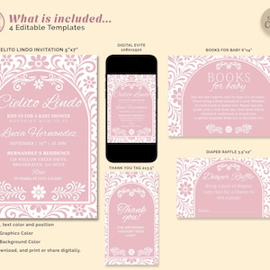 Pink Cielito Lindo Baby Shower Invitation Template for Girl, Editable Mexican Theme Baby Shower Invite, Papel Picado Invitation Canva image 2
