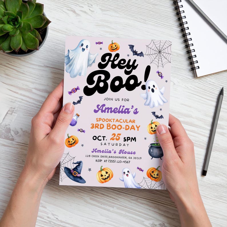 Editable Halloween Birthday Invitation Hey Boo Ghost Party Template Editable Halloween Birthday Invitation Hey Boo Ghost Party Template