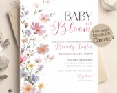 Baby in Bloom Baby Shower Invitation, Wildflower Baby Shower Invite, Baby In Bloom invite, Editable Canva Bundle