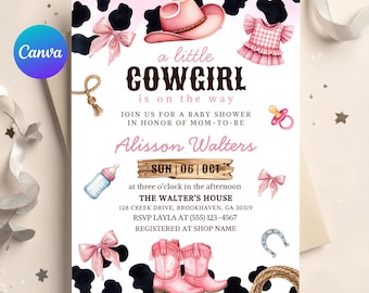 Pink Cowgirl Baby Shower Invitation Set: Rodeo Western Theme (Digital Printable Canva Template)