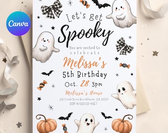 Editable Halloween Birthday Invitation Let’s Get Spooky Ghost Party Template Printable Kids Spooky Invite Canva Digital Download