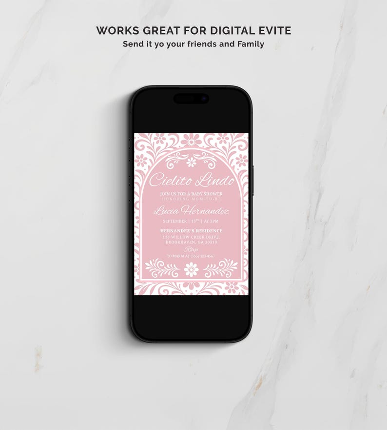Digital Cielito Lindo Baby Shower Evite – Pink Papel Picado Theme – Editable Canva Template for Text or Email – Instant Download Fiesta Baby Shower Invitation for Girl – Mexican Baby Shower Invite for Mobile