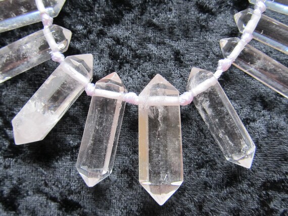 Graduated double point quartz crystal necklace and earring set