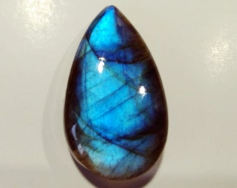 Iridescent Russian Labradorite teardrop cabochon stone Blue flash 16 x 29 mm Jewely supply 21t17