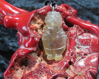 Fluorite Yellow Goddess / Venus Willendorf Pendant on cord, Fertility, Birth Free shipping stocking stuffer 14t491