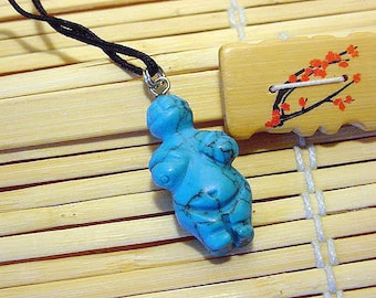 Blue Howlite Goddess / Venus Willendorf Pendant on cord Fertility Birth Gift Stocking Stuffer 21ng1