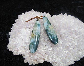 Green mountain jade drilled matching earring cabs beads semiprecious stone 24t1
