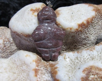 brown Jasper Goddess / Venus Willendorf Pendant on cord Fertility Birth Gift Stocking stuffer FREE Shipping 19T89