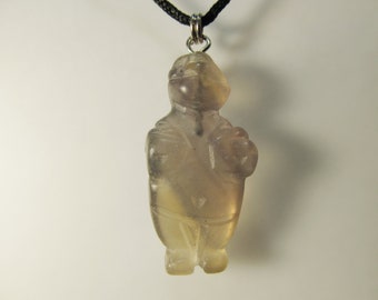 Fluorite Goddess / Venus Willendorf Pendant on cord, Fertility, Birth Free shipping stocking stuffer 14t493