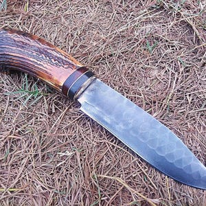 Handmade Carbon Steel Bowie Knife Stag/Antler Handle With Leather Sheath Best Gift For Him