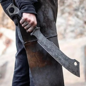 Handmade 18&quot; Machete Knife – Black Stainless Steel Blade, Full Tang, Leather Wrapped Handle – Survival, Hunting, Camping outdoor Gear