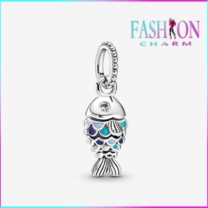 Authentic 925 Silver Blue Scale Fish Charm, Elegant Sterling Silver Bracelet Pendant, Handmade Holiday Gift